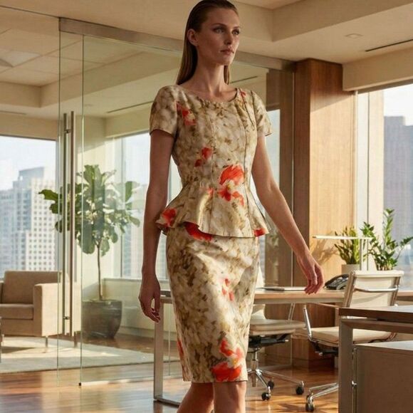 Oscar de la Renta Dresses & Skirts - NWOT. Oscar de la Renta Printed Silk Peplum Dress US 4